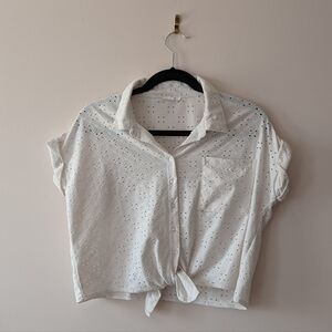 Cropped Tie Button Down Shirt